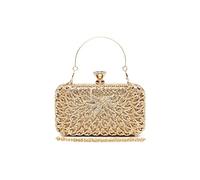 Miss Lulu Bolsos de mano para mujer, de carcasa dura, con cuentas, para cena, bolsos de noche con cadena desmontable, Gold, M, Desmontable