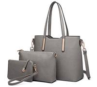 Miss Lulu Bolso Totes para Mujer de Mano Moda 3Pcs Bolsos de Hombro Cuero PU, Gris