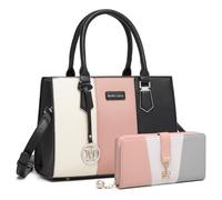 Miss Lulu Bolsos de Mujer,Bolso de Mano Tri-color en Material PU,Ideal para Estudiar Trabajar y Uso Cotidiano