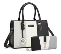 Miss Lulu Bolsos de Mujer,Bolso de Mano Tri-color en Material PU,Ideal para Estudiar Trabajar y Uso Cotidiano