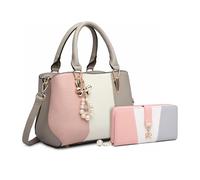 Miss Lulu Bolsos de Mujer con Monedero Tricolor 2 unids Cartera Larga Moda asa Superior Bolso Perla y Cristal Estilo PU Cuero, Gris