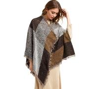 Miss Lulu Bufanda grande de tartán para mujer Otoño/Invierno larga con flecos, suave y cálida Estilo británico Bufanda elegante de invierno