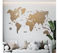 MISS MAPS Mapamundi de madera 3D grande para pared. Mapa para marcar viajes y decoración para viajeros. Multicapa de madera prensada nombres grabados (100x60cm, Natural)