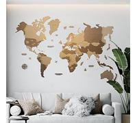 MISS MAPS Mapamundi de madera 3D grande para pared. Mapa para marcar viajes y decoración para viajeros. Multicapa de madera prensada nombres grabados (150x90cm, Bicolor)