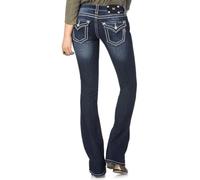 Miss Me Loose Saddle Stitch Border Boot Cut Jean Jeans, Azul Oscuro, 31W x 34L para Mujer