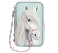 Miss Melody - Triple Pencil Case With Horse Head Application - Sage... NUEVO