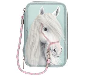 Miss Melody - Triple Pencil Case With Horse Head Application - Sage... NUEVO