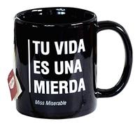Miss Miserable Tu Vida es una Mierda Taza para Desayuno, Cerámica, Negro con Letras Blancas, 250ml