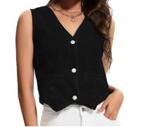 MISS MOLY Gilet da donna casual, in denim, senza maniche, con tasche decorative, scollo a V, in jeans