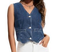 MISS MOLY Gilet da donna casual, in denim, senza maniche, con tasche decorative, scollo a V, in jeans