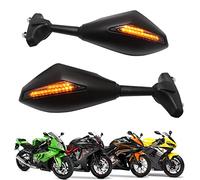 MISS MOLY Negro Motocicleta Señal de giro Espejo Retrovisor con Indicador LED de Flecha para CBR GSXR YZF(Negro Mate + Lente de Humo)