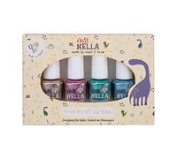 Miss Nella DINO COLLECTION Paquete de 4 esmaltes de uñas a base de agua, peel off, sin olor y seguro por los niños- cobre, rosa, azul & verde