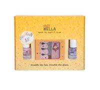Miss Nella Glitter Manicute - Juego de uñas para niños + 2 esmaltes de uñas Miss Nella adhesivos para uñas, tatuajes, lima de uñas y separador de dedos - Diseñado para manos y dedos de los pies de los