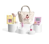 Miss Nella Kit de maquillaje y esmalte de uñas para niñas pequeñas, hipoalergénico, dermatológicamente probado, no tóxico, bolsa de cosméticos de lona, seguro y divertido (Happy Birthday To Me Pink)