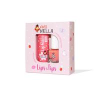 Miss Nella Nail Polis + Lip Balm set- Special Peach Glitter Nail Polish for Kids- PEACH SLUSHIE, with Peel-off, Water Based & Odour Free Formula + BUTTER CHEEKS pink hypoallergenic lip balm