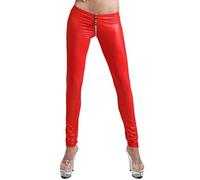 Miss Noir Wetlook - Leggings sexys para mujer, cintura baja y cremallera de 4 vías, tallas S-3XL rojo L-XL