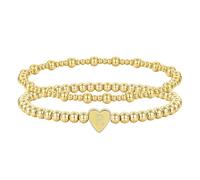 Miss Pink Pulsera de cuentas con inicial para mujer, chapada en oro de 14 quilates, pulsera de cuentas de la A a la Z, delicada y elástica, apilable, hecha a mano, pulseras de bolas para mujer, regalo