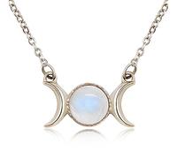 MISS RIGHT Delicado collar de cristal de diosa de triple luna para mujeres, hombres y niñas, collar de chakra curativo de fase de luna creciente, piedra natal wicca, joyería celestial, regalos, 17.32