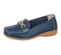 Miss Shoes Mocasines de piel extra anchos con ajuste EEE, azul marino, 39 EU