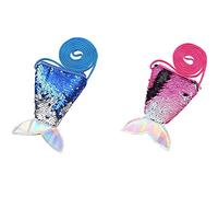 Miss-shop Monedero Cola de Sirena,Bolso Lentejuelas Niñas Pequeña 2 Piezas Bandolera de Lentejuelas para Niños Regalo de Cumpleaños Fiesta Bolsas Regalo