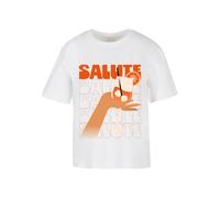 Miss Tee Camiseta 'Saluti A Tutti' beige claro / naranja oscuro / blanco L beige claro / naranja oscuro / blanco