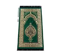 Miss Tesettür Alfombra de oración Musulmana con los Granos de rezo de Regalos | Janamaz | Sajjadah | Soft islámica Prayer Rug | Regalos islámicos | Alfombra de oración, de Chenilla Tela, Verde