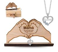 Miss Wichy Collar Mamá Plata con Caja Madera Tallada Láser Incluye Dedicatoria Soporte Joyero Regalo Emotivo Día de la Madre Mujer Elegante Detalle Original Mamá Corazón Amor Hija Joyería Sentimental