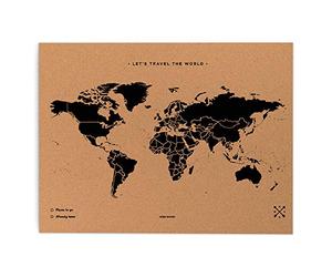 Miss Wood 8436563400087 Mapa Del Mundo de Corcho, 0.4X60X90 Cm, Negro