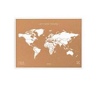 Miss Wood Map L Mapa del Mundo de Corcho con Marco, Blanco, 48 x 63 cm