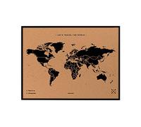 Miss Wood Map L Mapa del Mundo de Corcho con Marco, Negro, 48 x 63 cm