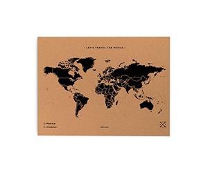 Miss Wood Map, Mapa del Mundo de Corcho, Natural/Negro