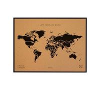 Miss Wood - Mapa del Mundo de Corcho con Marco (90 x 60, Negro)