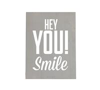 Miss Wood Woody M - Cuadro de Madera Artesanal con diseño Hey You Smile, Color Gris