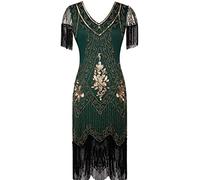 MISSCHEN Mujeres 1920s Vestido con Lentejuelas Embellecido Borlas Dobladillo Vestido de Coctail Flapper L Green Gold