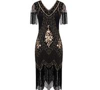 MISSCHEN Mujeres 1920s Vestido con Lentejuelas Embellecido Borlas Dobladillo Vestido de Coctail Flapper S Black Gold
