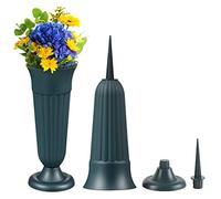 MissFox 2 Piezas Jarrón para Tumbas, 33 x 11 cm Florero de Cementerio con Espiga de Tierra y Base, Decoración de Jarrón Plástico de Cementerio, para Ttumbas y Jardín (Verde)