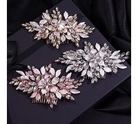 Missgrace Hecho a mano para mujer nupcial boda diamantes de imitación flor lado peine de pelo ocasión especial accesorio para el cabello dorado plata accesorios para el cabello para mujeres (dorado)