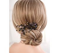 Missgrace Peine de pelo de cristal para mujer, color rojo, negro, dorado, para ocasiones especiales, accesorio para el cabello, accesorios para el cabello para mujeres (negro)