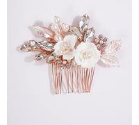 Missgrace Peine de pelo para novia de boda, con perlas de cristal, con diamantes de imitación, color oro rosa, para novia, con diamantes de imitación, para el cabello, para novias y mujeres (oro rosa)