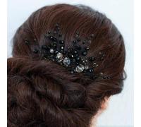 Missgrace Peine lateral para el pelo de novia, color negro, tocado de cristal, accesorios para el cabello de novia para mujer