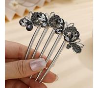 Missgrace Peine para el cabello con diseño de mariposa y diamantes de imitación, estilo bohemio, color azul, para novia, boda, graduación, accesorios para el cabello para mujeres (gris)