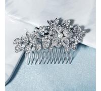 Missgrace Peine para el cabello con hojas laterales de cristal, para ocasiones especiales, accesorios para el cabello para mujeres y novias (plata 5)