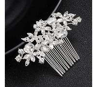 Missgrace Peine para el pelo lateral con diamantes de imitación plateados y dorados, con hojas de flores, para ocasiones especiales, accesorios para el cabello para mujeres (plata)