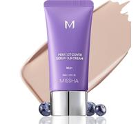MISSHA M PERFECT COVER SERUM BB CREAM N.º 21 Beige Claro - Tono claro con subtono frío, Crema hidratante con color, Maquillaje con tratamiento para la piel, Maquillaje coreano, 35 ml