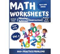 Missing Addend Subtraction Worksheet for Kids | Vol. 1 | 1-Digit Vertical order Problems (0-9) | Ages 6+: 50 Vertical Pages of Subtraction with ... (Missing Addend Math Workbook - Subtraction)