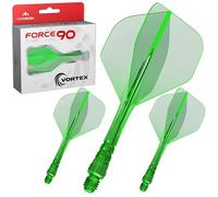 Mission Darts | Force 90 Vortex | Sistema integrado de vuelo y eje de dardos moldeado de precisión | Múltiples estilos | Múltiples colores. (Estándar n.º 2 - mediano, verde transparente)