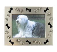 Mission Gallery 4"" x 6"" Metal Photo Picture Tabletop Frame for Dog or Puppy with Bones & Paw Prints