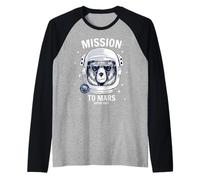 Mission To Mars Cool Space Astronaut Bear Cartoon Graphic Camiseta Manga Raglan