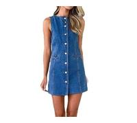 Missionary Nuevo y popular vestido de mezclilla azul estilo retro de cintura alta, ajustado y con cuello redondo for mujer(M)