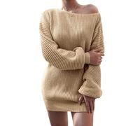 Missionary Vestido de lana de punto suelto de manga larga para otoño e invierno, con un solo cuello, para mujer (caqui, L)